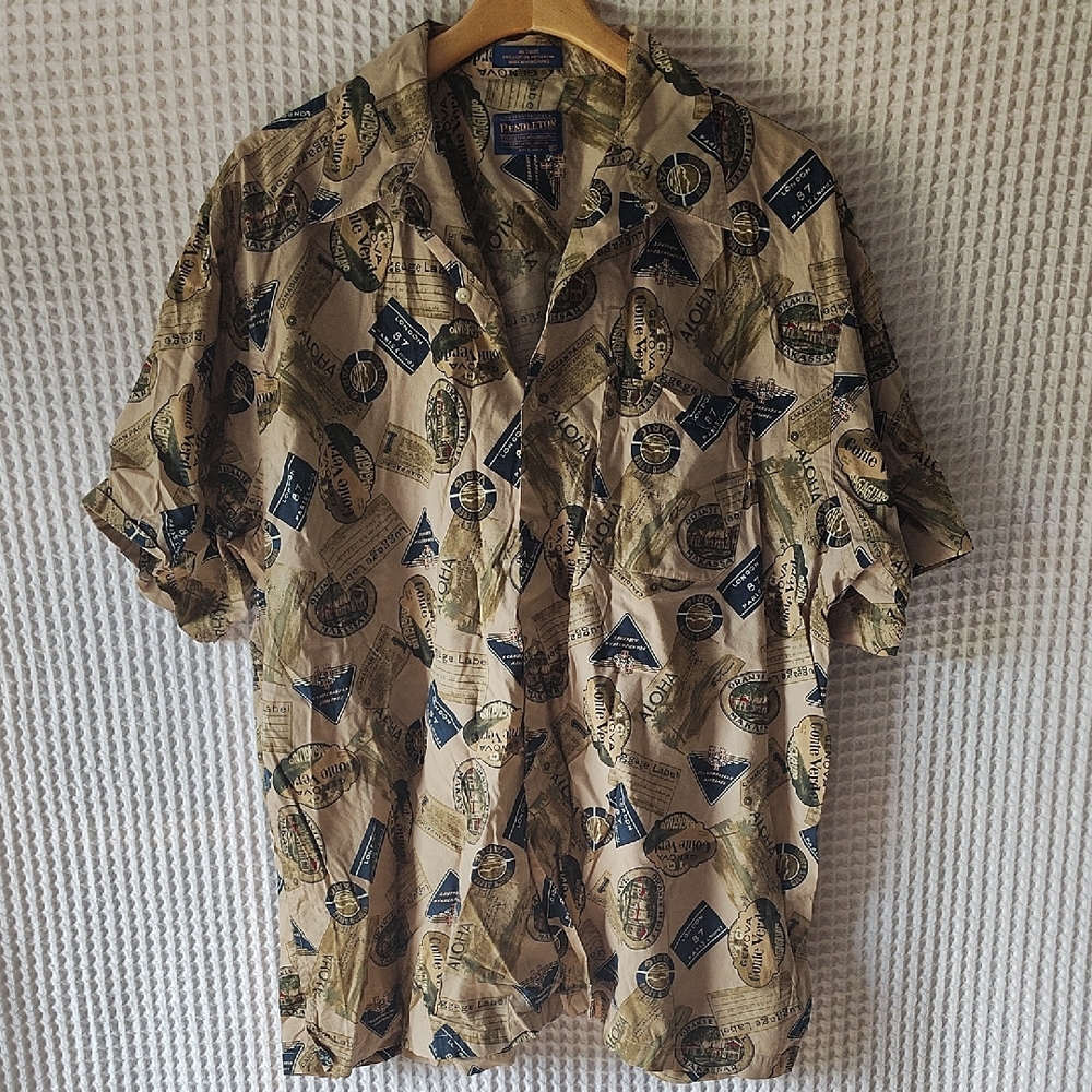 Pendleton Tan and Blue Casual Button Down Summer Shirt